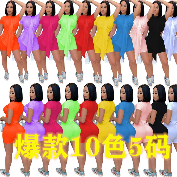 DUODUOCOLOR Irregular club solid color round neck t shirt sexy two piece short set summer clothing D97714
DUODUOCOLOR Irregular club solid color round neck t shirt sexy two piece short set summer clothing D97714