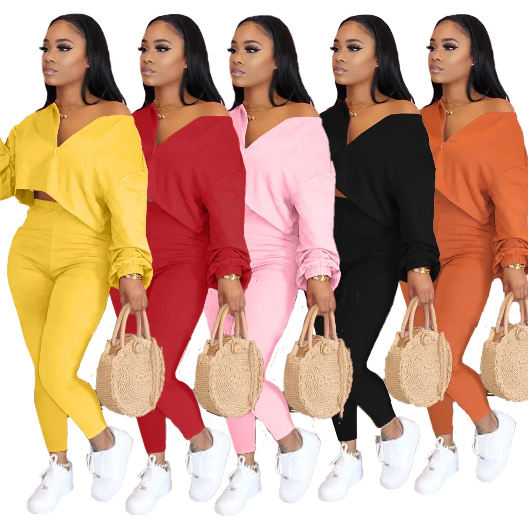 wholesale fall women's solid color casual two piece set outfit women sexy long sleeve crop top and trouser
wholesale fall women's solid color casual two piece set outfit women sexy long sleeve crop top and trouser
