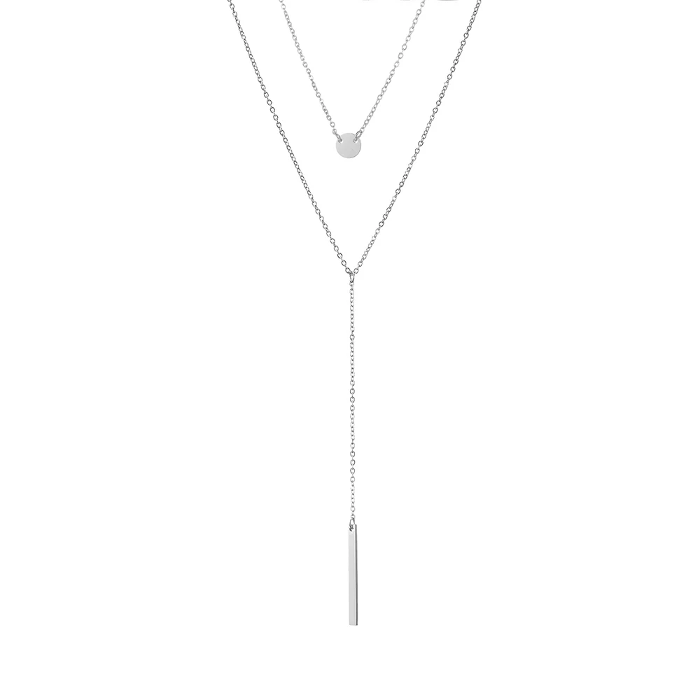 Fashion Women Stainless Steel Chain Necklace Engraved Double Layer Chain Round Coin Charm Bar Pendant Choker Men's Necklace, Silver/gold/rose gold
Fashion Women Stainless Steel Chain Necklace Engraved Double Layer Chain Round Coin Charm Bar Pendant Choker Men's Necklace, Silver/gold/rose gold