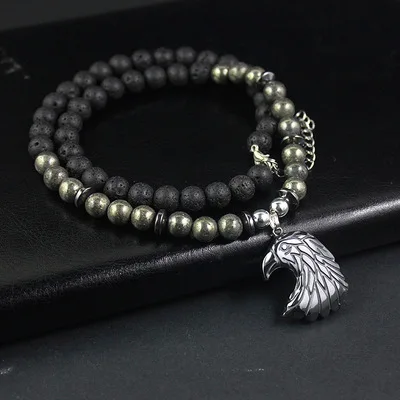 2021 New Natural Pyrite Stone Beads With Black Lava Stone Beads Necklace Big Hematite Eagle Pendant Necklaces for Men
2021 New Natural Pyrite Stone Beads With Black Lava Stone Beads Necklace Big Hematite Eagle Pendant Necklaces for Men