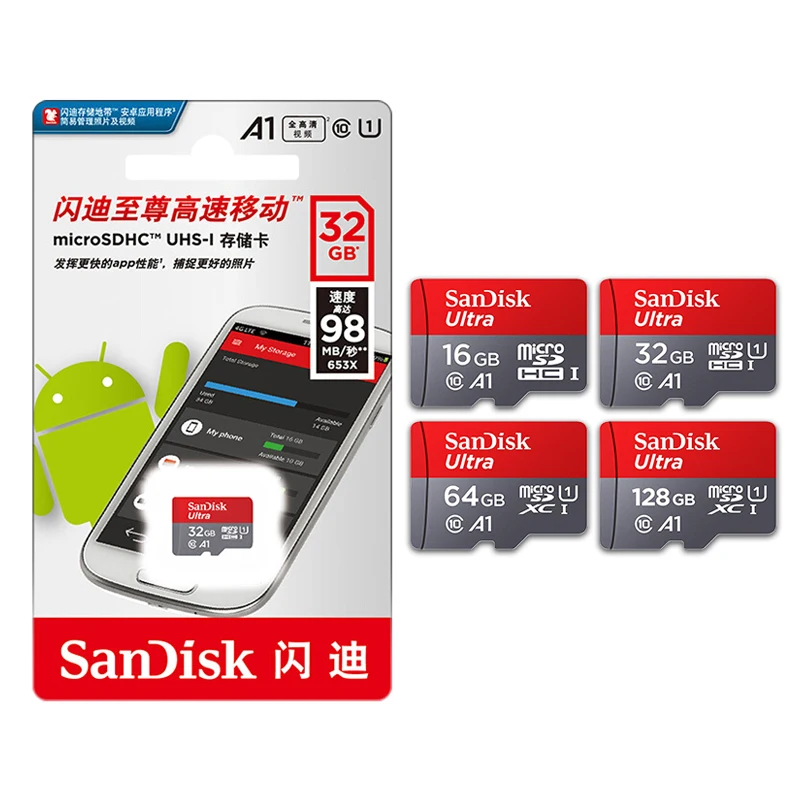 

100% Original SanDisk Micro sd card 32GB 64GB 128GB Flash TF SD Cards A1 Ultra Class 10 / U3 extreme Memory Card