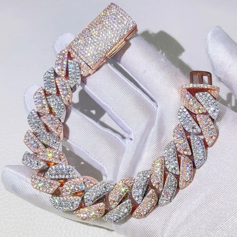 Guangzhou Shining Jewelry 18MM Iced Out Rose Gold Mix White Gold Color Sterling Silver 925 Men VVS Moissanite Cuban Bracelet
Guangzhou Shining Jewelry 18MM Iced Out Rose Gold Mix White Gold Color Sterling Silver 925 Men VVS Moissanite Cuban Bracelet