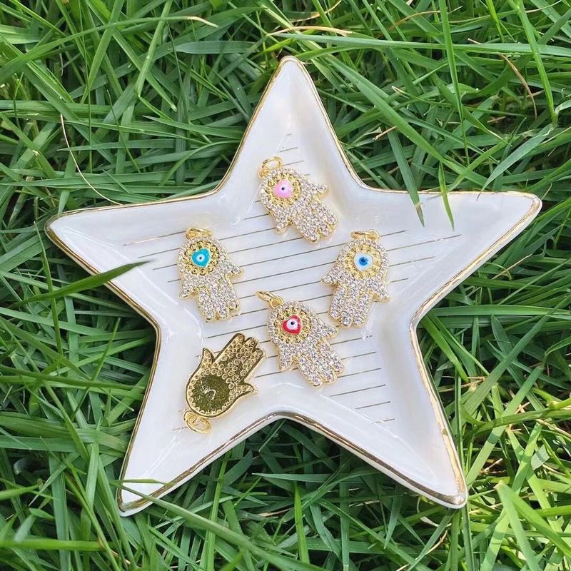 24k Gold Plated Sparkling Cubic Zirconia Hamsa Hand Charm Evil Eyes Pendant for Bracelet Necklace Earring Jewelry Making 
24k Gold Plated Sparkling Cubic Zirconia Hamsa Hand Charm Evil Eyes Pendant for Bracelet Necklace Earring Jewelry Making