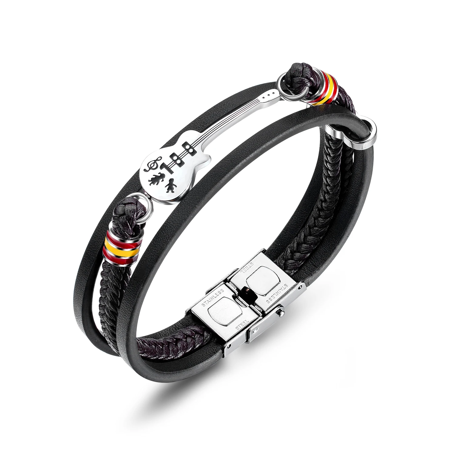Europe and America Hot Selling Men's Stainless Steel Guitar Fashion Jewelry Hip Hop Leather Bracelet
Europe and America Hot Selling Men's Stainless Steel Guitar Fashion Jewelry Hip Hop Leather Bracelet