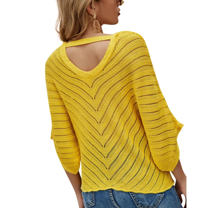 Summer Autumn New Women's Top Thin Hollow V-neck Knitted Plain Sweater with Batwing Sleeve Fashion Sweaters for Women, Yellow,black
Summer Autumn New Women's Top Thin Hollow V-neck Knitted Plain Sweater with Batwing Sleeve Fashion Sweaters for Women, Yellow,black