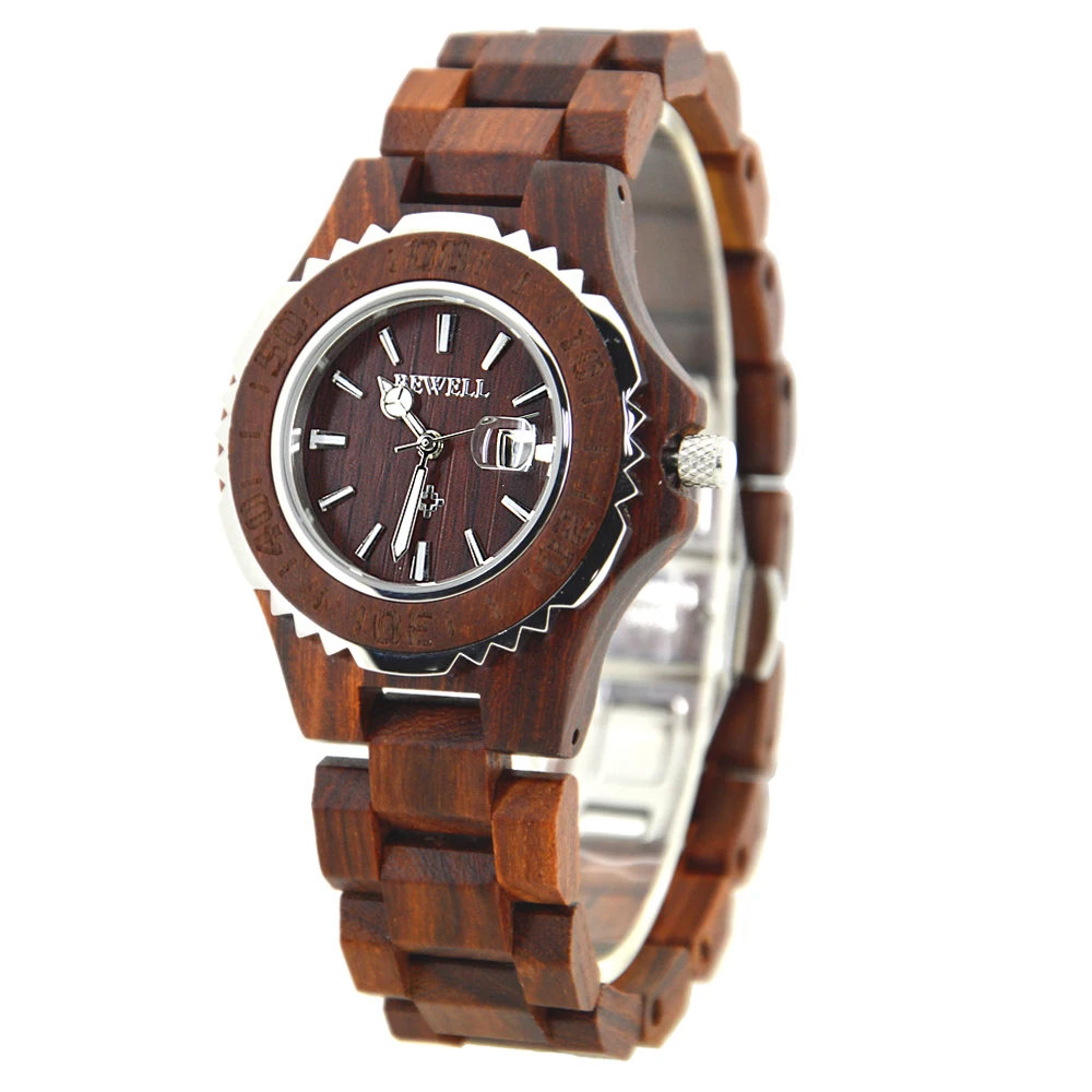 

OEM Wood Wrist Watch with Stainless Steel Bezel Miyota 2115 Movement Ladies Watches