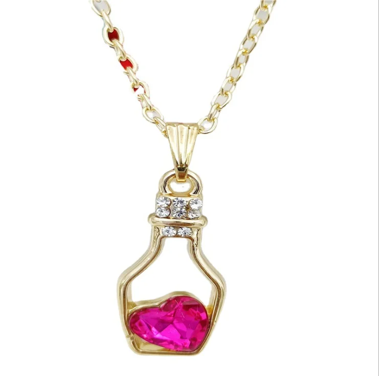 

Popular love - type crystal necklace trend gold plating set diamond drift bottle pendant for women, Silver color