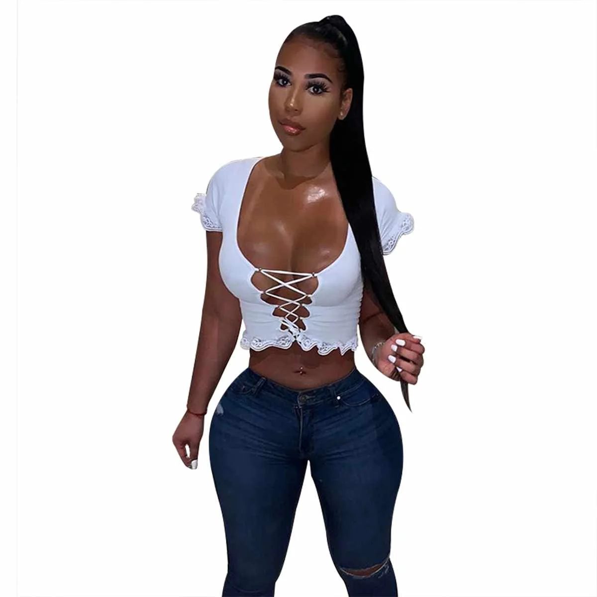 Slim Bandage V-neck Crop Top Summer Petal Sleeve Black Tops Women Gothic Streetwear T-shirt
Slim Bandage V-neck Crop Top Summer Petal Sleeve Black Tops Women Gothic Streetwear T-shirt