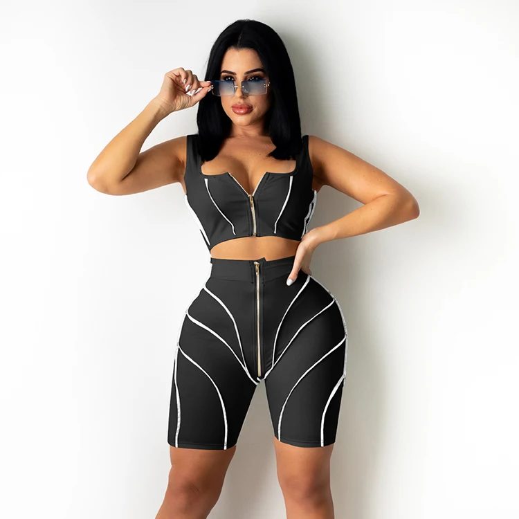 Trendy Sleeveless Top Zipper Female Tracksuits Work Out Apparel Womens Gym Slinny High Waist Shorts Sets, White,light blue,black
Trendy Sleeveless Top Zipper Female Tracksuits Work Out Apparel Womens Gym Slinny High Waist Shorts Sets, White,light blue,black