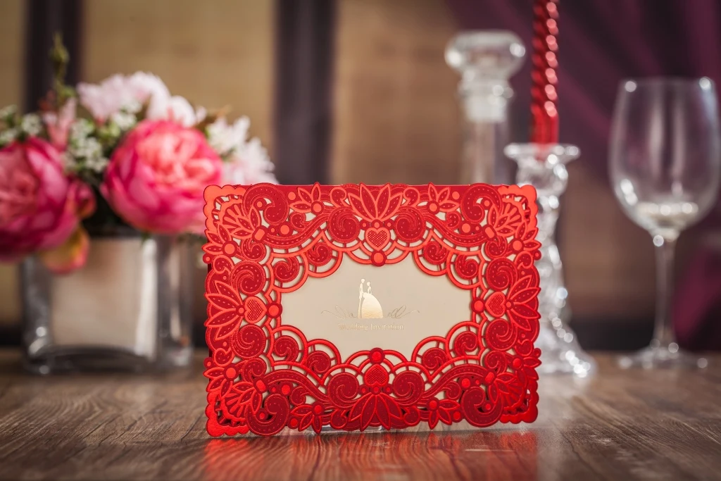 wishmade factory cheap red rose wedding invitation/engagement