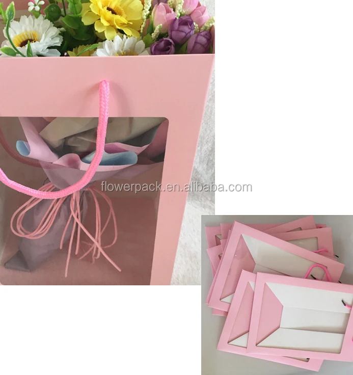 portable paper flower box gift box with pvc window