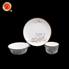 Home dinnerware ceramic round brown glazed plum blossom pattern porcelain plate set