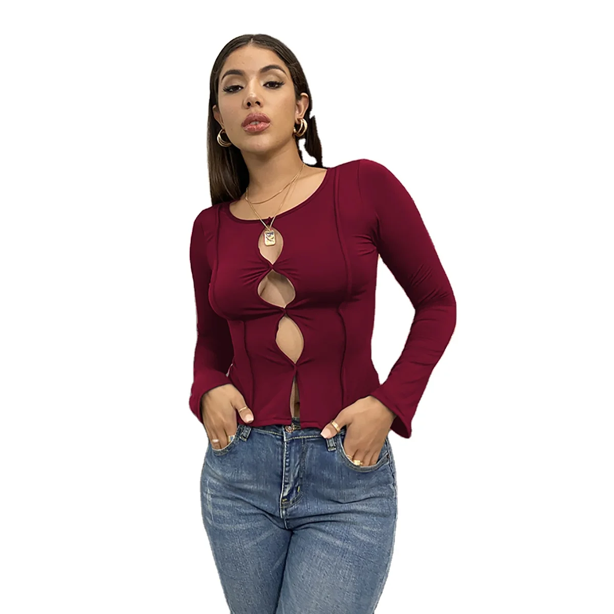 RJ15L26 women sexy casual skinny sweatshirt long sleeve round collar hollow out, Shown
RJ15L26 women sexy casual skinny sweatshirt long sleeve round collar hollow out, Shown