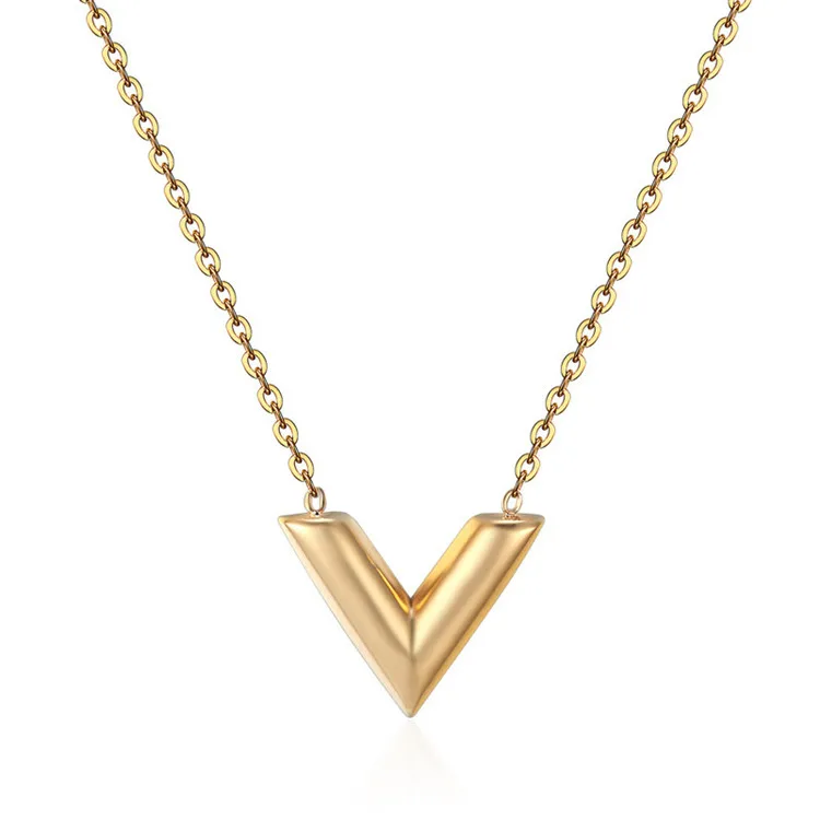 Classic Simple Fashion 316L Stainless Steel Gold Plated V Letter Alphabet Pendant Necklace for women, Gold color
Classic Simple Fashion 316L Stainless Steel Gold Plated V Letter Alphabet Pendant Necklace for women, Gold color
