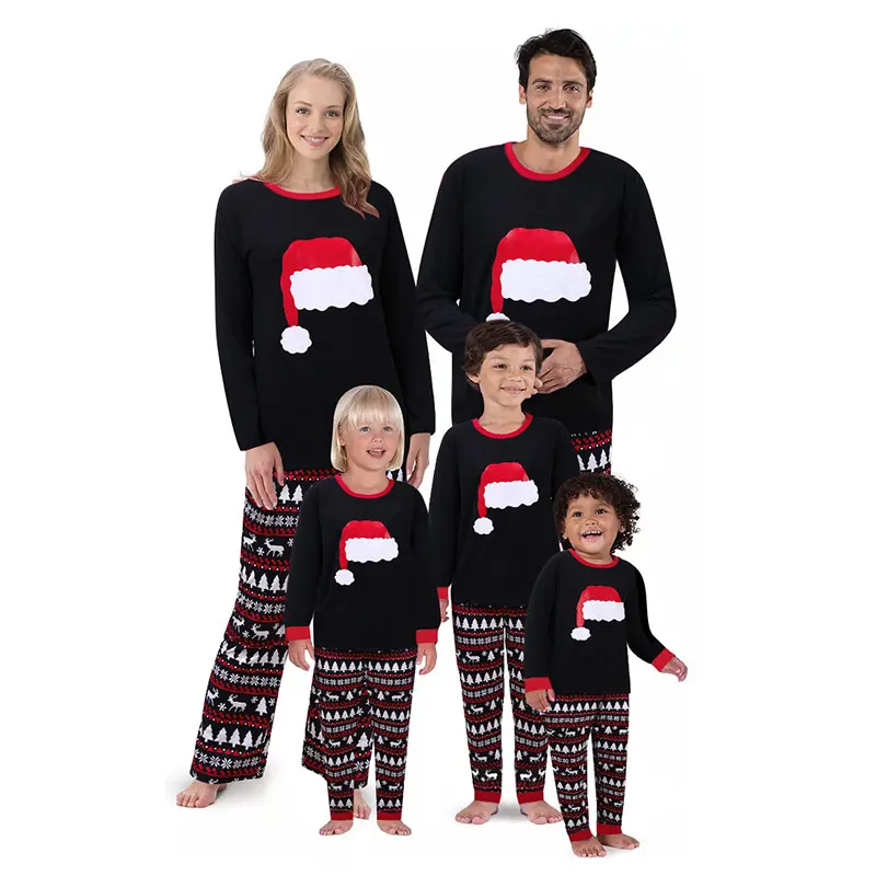 Balck Plus Size Printed Autumn Winter Long Sleeve Fashion Casual Sleepwear Family Christmas Pajamas, Customized color 
Balck Plus Size Printed Autumn Winter Long Sleeve Fashion Casual Sleepwear Family Christmas Pajamas, Customized color