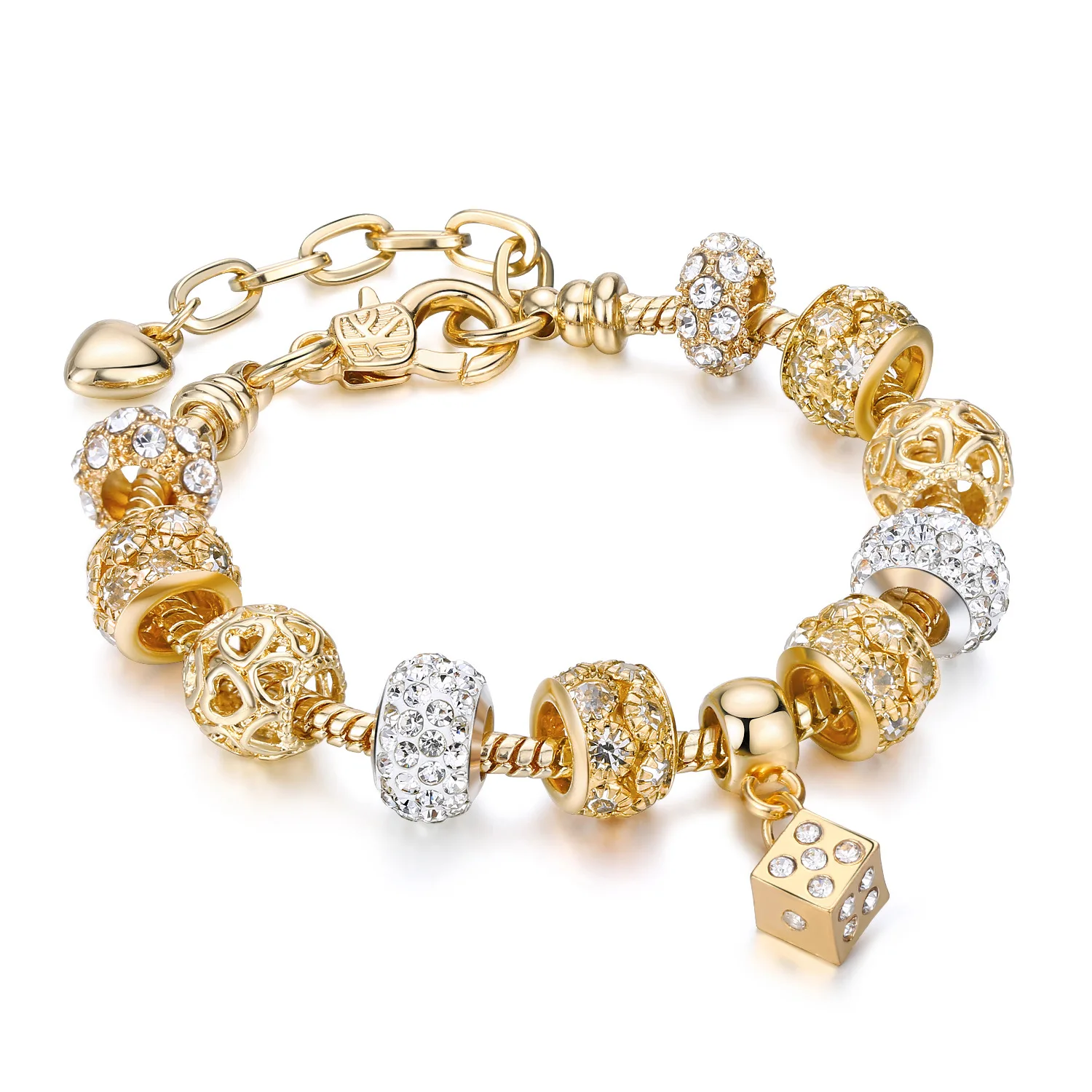 Hot 2021 trendy Heart Dice Charm bracelet for women girl, 18 k gold plated Crystal lucky Charm bracelet with charms wholesale, As is or customized
Hot 2021 trendy Heart Dice Charm bracelet for women girl, 18 k gold plated Crystal lucky Charm bracelet with charms wholesale, As is or customized