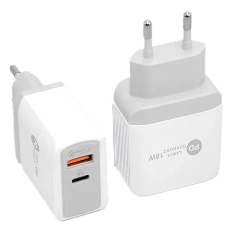 18W Type C PD Fast Charging Wall Charger Portable Double USB QC3.0 Mobile Charger Adapter With US EU Plug, Black, white
18W Type C PD Fast Charging Wall Charger Portable Double USB QC3.0 Mobile Charger Adapter With US EU Plug, Black, white