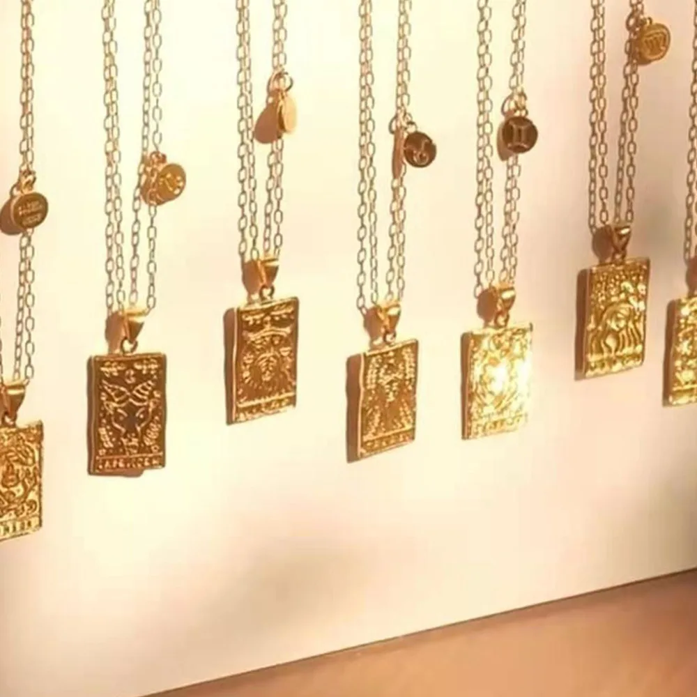 Gold Rectangle Pendant Necklace 12 Zodiac Jewelry Accessories 18K Gold Plated Zodiac Sign Embossing Necklace
Gold Rectangle Pendant Necklace 12 Zodiac Jewelry Accessories 18K Gold Plated Zodiac Sign Embossing Necklace