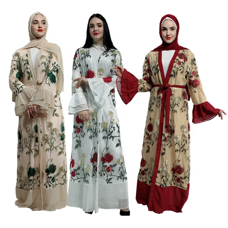 Wholesale muslim full embroidery floral abaya flare sleeves kimono cardigan islamic clothing, Green, wine red, white
Wholesale muslim full embroidery floral abaya flare sleeves kimono cardigan islamic clothing, Green, wine red, white