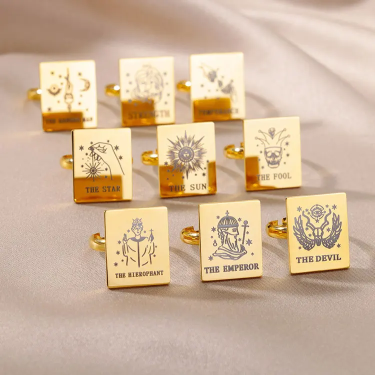 SC Fashion Death Devil Lovers Pattern Opening Adjustable Rings Women Gold Square Stainless Steel Tarot Cards Rings for Men
SC Fashion Death Devil Lovers Pattern Opening Adjustable Rings Women Gold Square Stainless Steel Tarot Cards Rings for Men