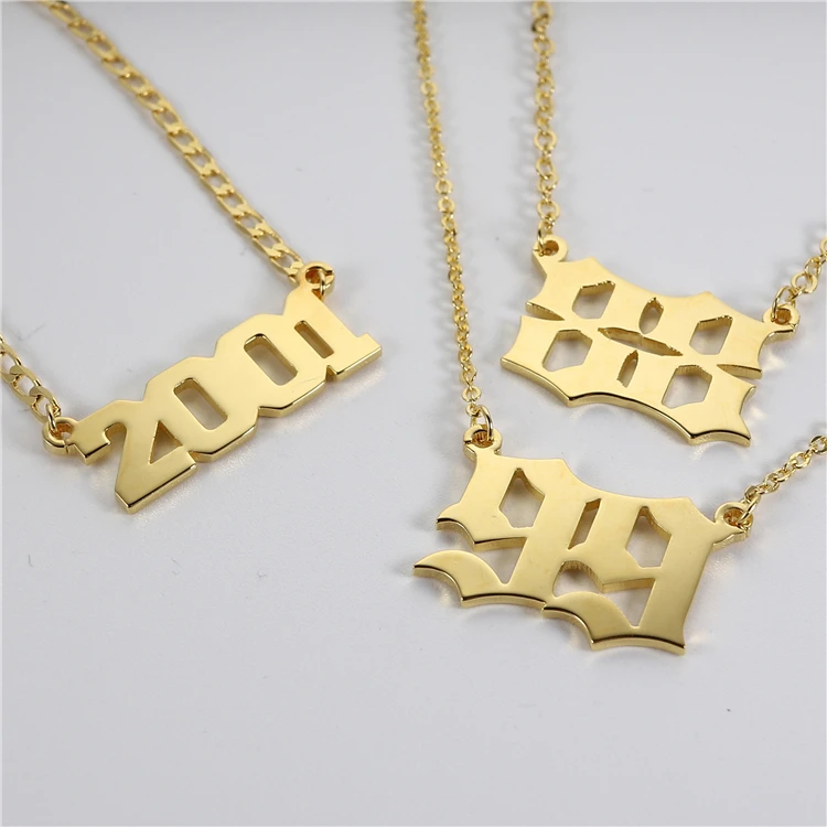Fashion Brass Alloy Custom Personalized Jewelry Wholesale Jewellery Yellow Gold Plated Numbers Birth Year Necklace for Gift
Fashion Brass Alloy Custom Personalized Jewelry Wholesale Jewellery Yellow Gold Plated Numbers Birth Year Necklace for Gift