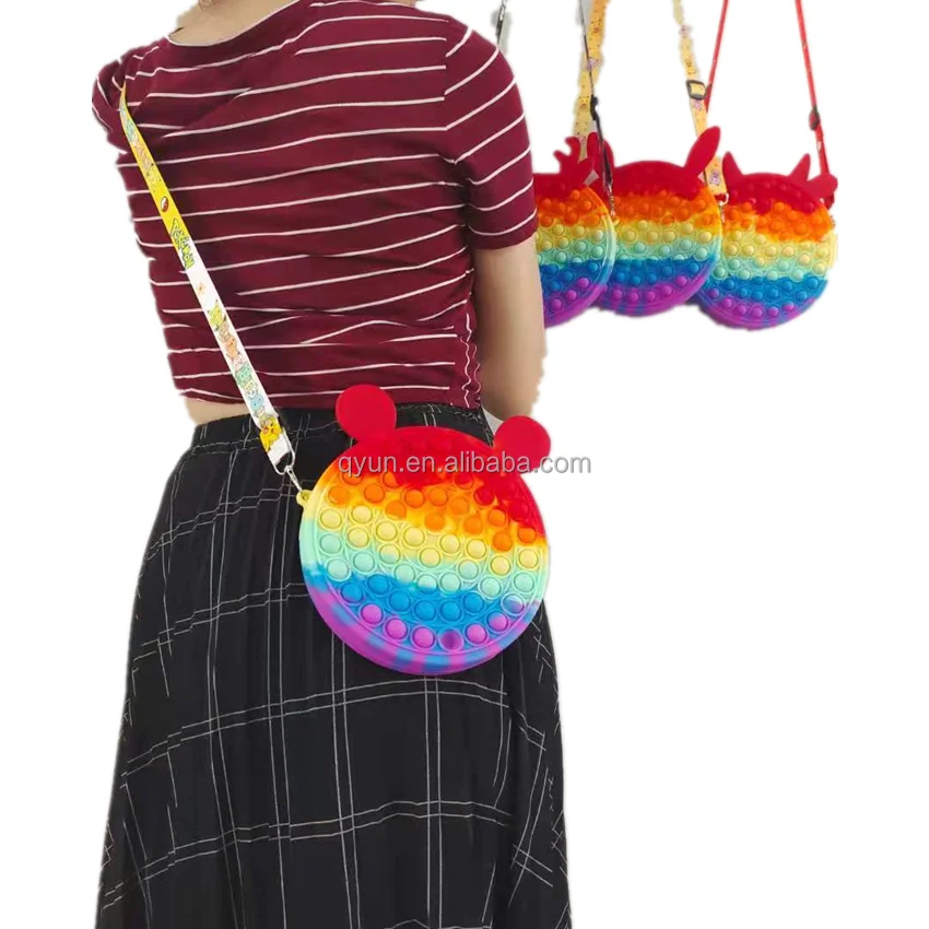 Multi-color fidget toy silicone 2 in 1 pop bag cartoon shoulder handbag, Rainbow color
Multi-color fidget toy silicone 2 in 1 pop bag cartoon shoulder handbag, Rainbow color
