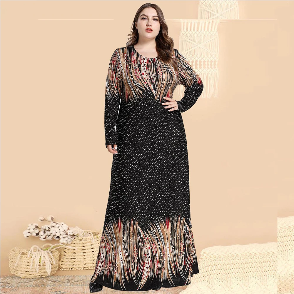 plus size women's color printing fashion long-sleeved casual Muslim Arab dress for woman, Black
plus size women's color printing fashion long-sleeved casual Muslim Arab dress for woman, Black
