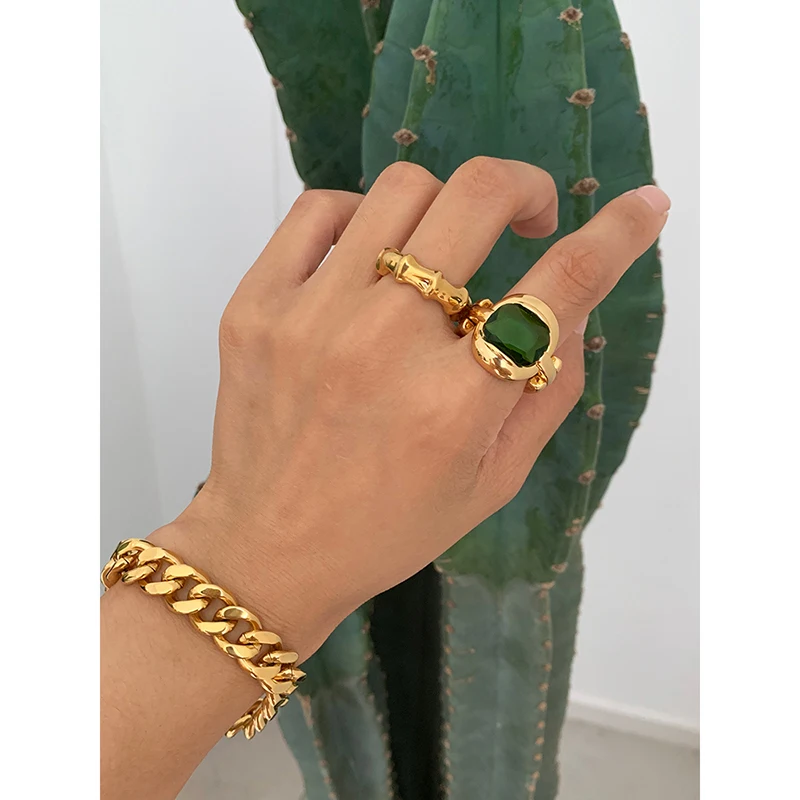 Gold Plated Big Wide Green Stone Rings Chunky Bamboo Geometric Rings for Women Vintage Minimalist Jewelry 2020
Gold Plated Big Wide Green Stone Rings Chunky Bamboo Geometric Rings for Women Vintage Minimalist Jewelry 2020