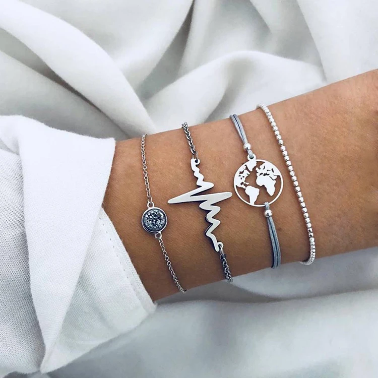 4 Pcs/Set Boho Europe and USA new jewelry fashion simple beaded ECG world map diamond crystal men and women bracelet set, As picture
4 Pcs/Set Boho Europe and USA new jewelry fashion simple beaded ECG world map diamond crystal men and women bracelet set, As picture