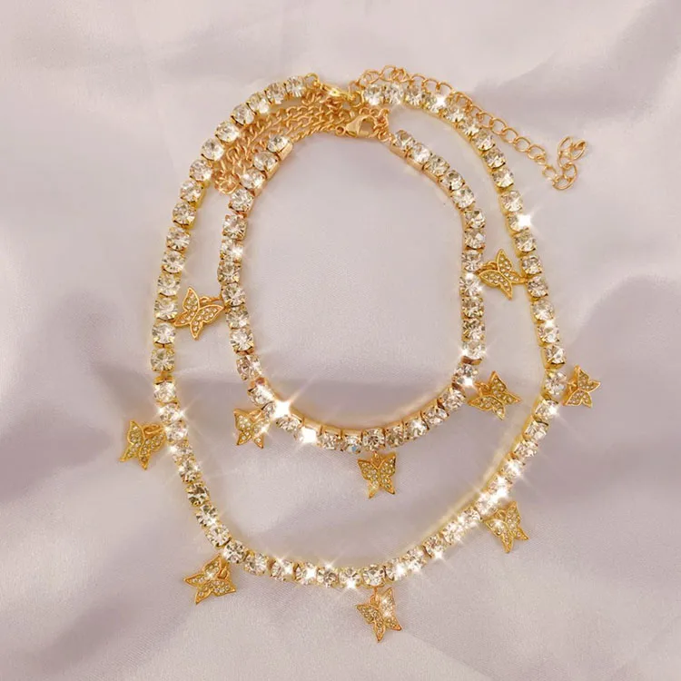 2020 Iced Out Tennis Chain Cubic Diamond Choker Butterfly Necklace Anklet Jewelry Sets, Gold and silver
2020 Iced Out Tennis Chain Cubic Diamond Choker Butterfly Necklace Anklet Jewelry Sets, Gold and silver