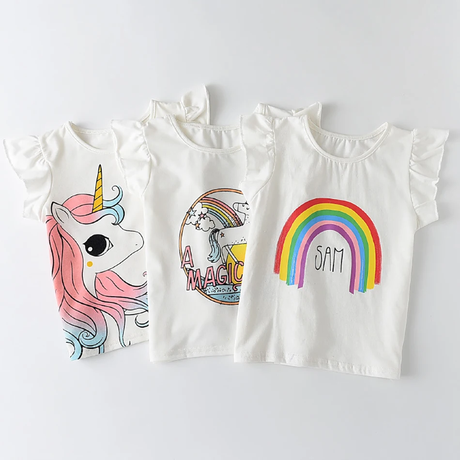 Spring Toddler Girls T-shirt Unicorn Cartoon Print Short Sleeve Ruffle Tops Pullover Birthday Party Kids Clothing for girls
Spring Toddler Girls T-shirt Unicorn Cartoon Print Short Sleeve Ruffle Tops Pullover Birthday Party Kids Clothing for girls