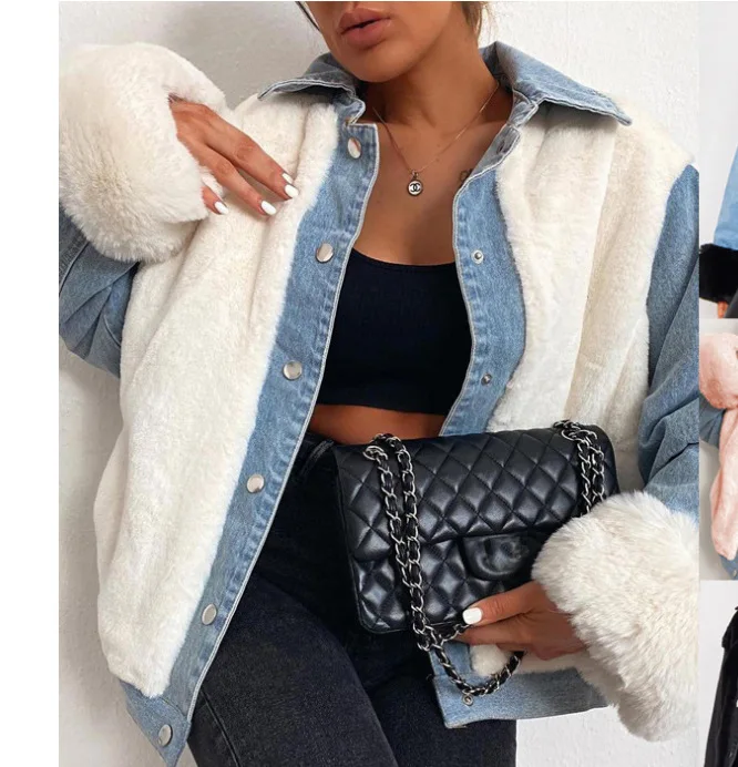 2021 fall winter faux fur jacket for women long sleeve pockets warm coats ladies patchwork denim fur winter jacket woman
2021 fall winter faux fur jacket for women long sleeve pockets warm coats ladies patchwork denim fur winter jacket woman