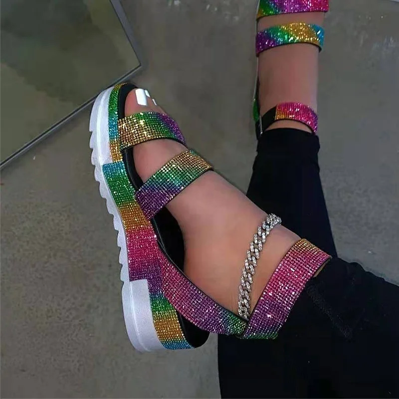 Fashion Hot Selling Women Summer Platform Sandals Rainbow diamond Ankle Strap High Hell Slides For Women Sandals, Black, white
Fashion Hot Selling Women Summer Platform Sandals Rainbow diamond Ankle Strap High Hell Slides For Women Sandals, Black, white