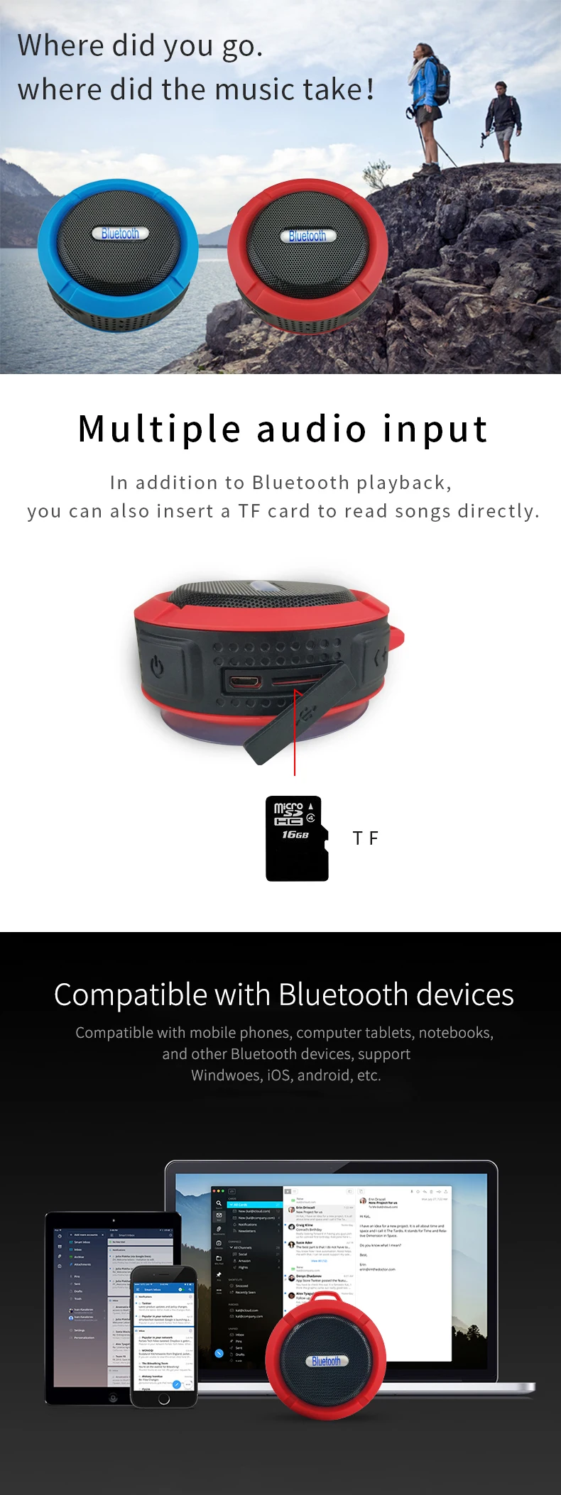 Mini BT Outdoor Waterproof Microphone Amplifier OEM Hook Speaker Blue Tooth Portable Wireless Bluetooth Speaker - ANKUX.COM