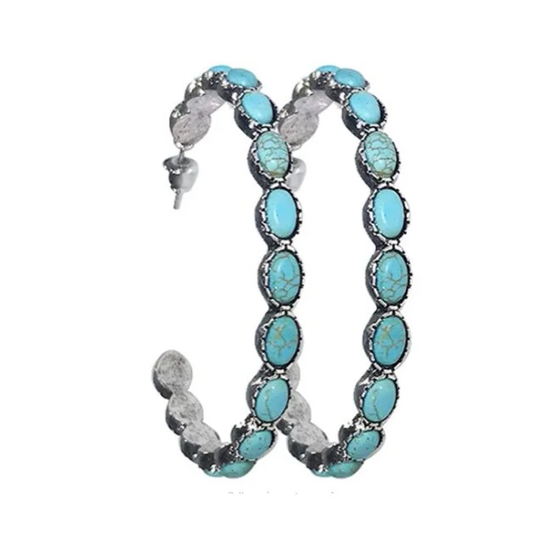 European and American retro western style turquoise big circle round C-shaped turquoise ear hoop earrings jewelry, Gold
European and American retro western style turquoise big circle round C-shaped turquoise ear hoop earrings jewelry, Gold