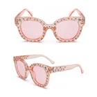 Wholesale glitter sunglasses Women Fashion Luxury Cateye Shades Clear Big Frame Star Rhinestone Sunglasses
