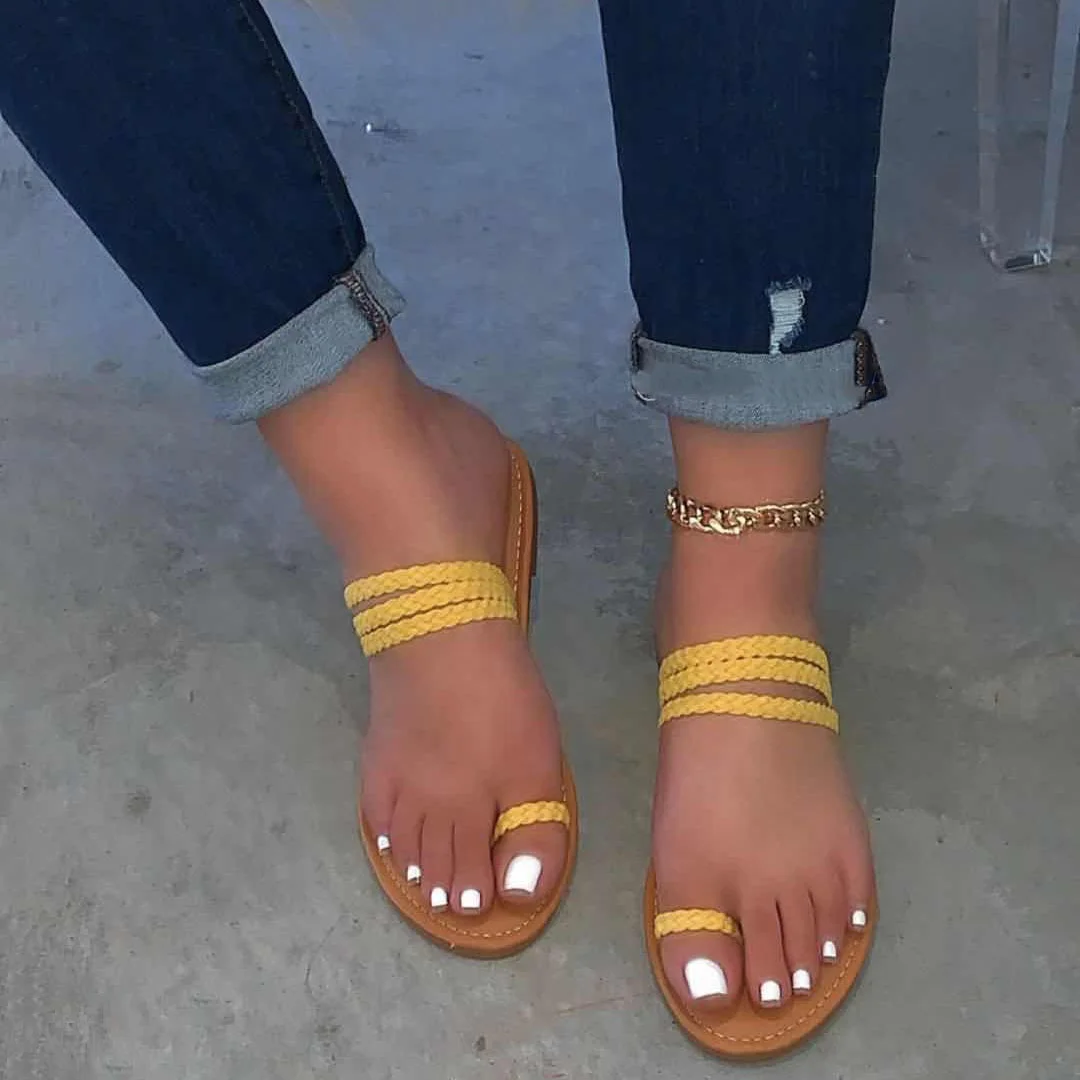 Toe Ring Braid Straps Women's Slippers Yellow Sandals Women Flat Flip Flop Shoes, Pink yellow
Toe Ring Braid Straps Women's Slippers Yellow Sandals Women Flat Flip Flop Shoes, Pink yellow