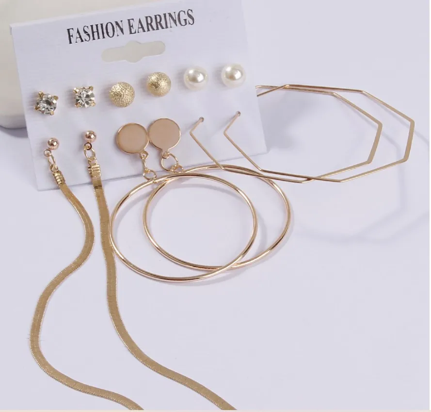 New round beads diamond earrings set 6 pairs set creative retro simple alloy earrings, Customized color
New round beads diamond earrings set 6 pairs set creative retro simple alloy earrings, Customized color