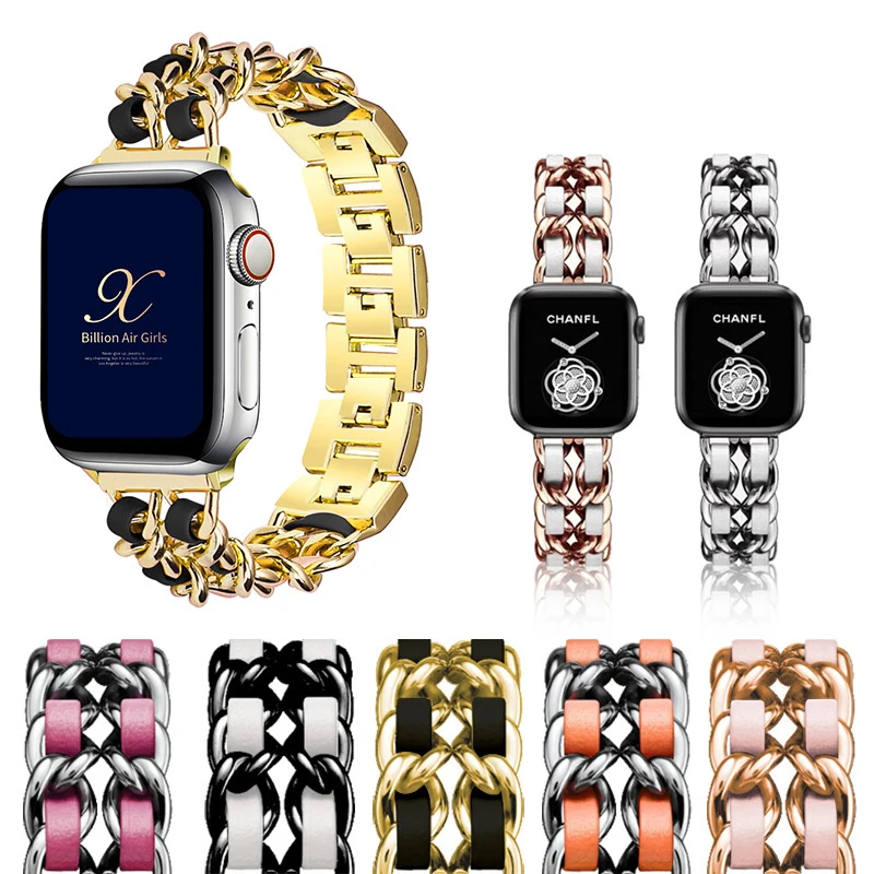 2021 New Fashion Luxury Stainless Steel Metal Denim Chain Leather Bracelet Smart Watch Band Strap For Apple Watch
2021 New Fashion Luxury Stainless Steel Metal Denim Chain Leather Bracelet Smart Watch Band Strap For Apple Watch
