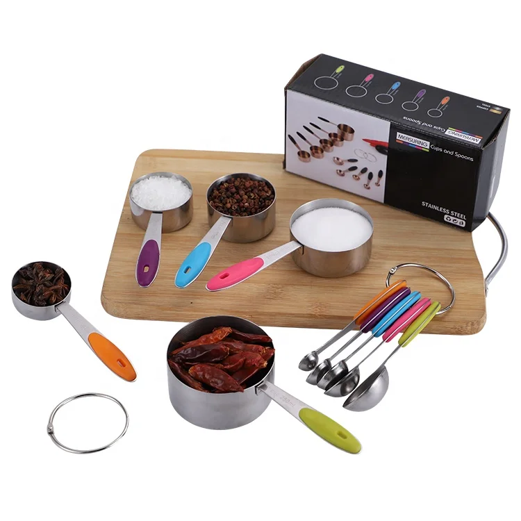 Kitchen Measuring Cups Set Stainless steel Measuring Cups and Measuring Spoons 10 Piece set with Silicone handle, Sliver
Kitchen Measuring Cups Set Stainless steel Measuring Cups and Measuring Spoons 10 Piece set with Silicone handle, Sliver