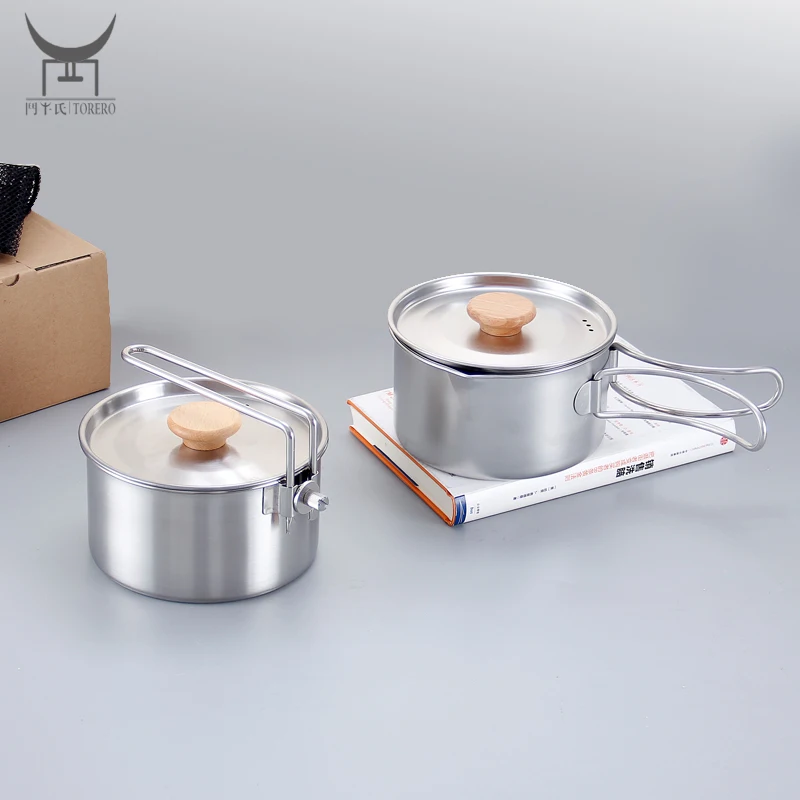 304 Stainless steel camping travel cooking pots with foldable handle hiking cooker portable outdoor pot with lid set
304 Stainless steel camping travel cooking pots with foldable handle hiking cooker portable outdoor pot with lid set