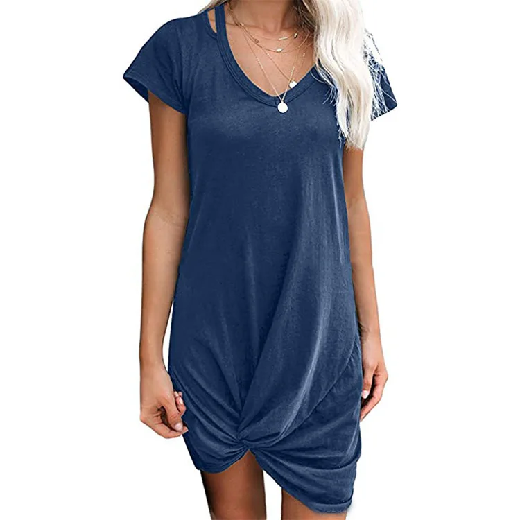 2021 new style shoulder strap V-neck short-sleeved knotted t-shirt damen dress women's clothing
2021 new style shoulder strap V-neck short-sleeved knotted t-shirt damen dress women's clothing