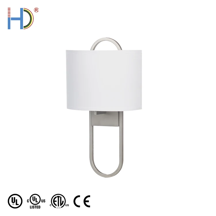House Hotel Bedroom Deco White Hardback Half Shade Wall Lamp Fixture