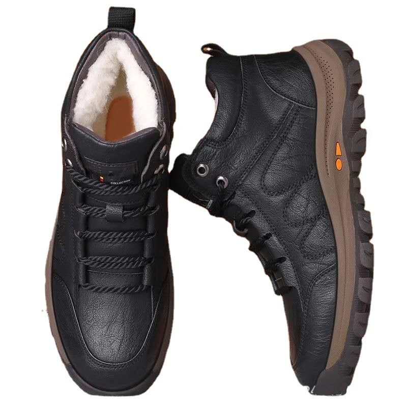 Winter warm woolen comfort increase outdoor casual men leather shoes, Black
Winter warm woolen comfort increase outdoor casual men leather shoes, Black