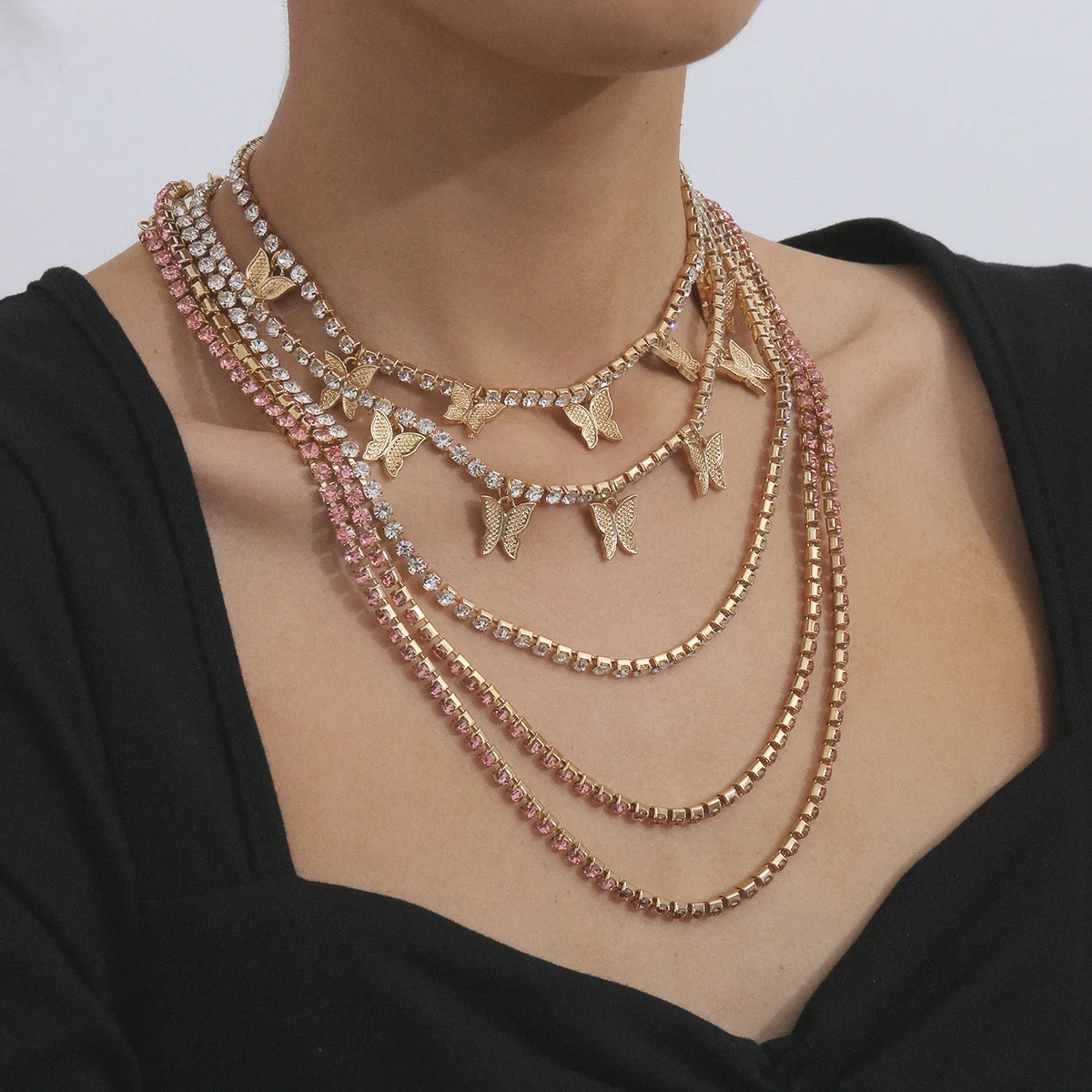 Jewelry full diamond chain multi - layer necklace fashion set diamond butterfly necklace for lady, Gold
Jewelry full diamond chain multi - layer necklace fashion set diamond butterfly necklace for lady, Gold