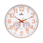 Simple home round plastic luminous light silent scan wall clock with thermometer and humidity