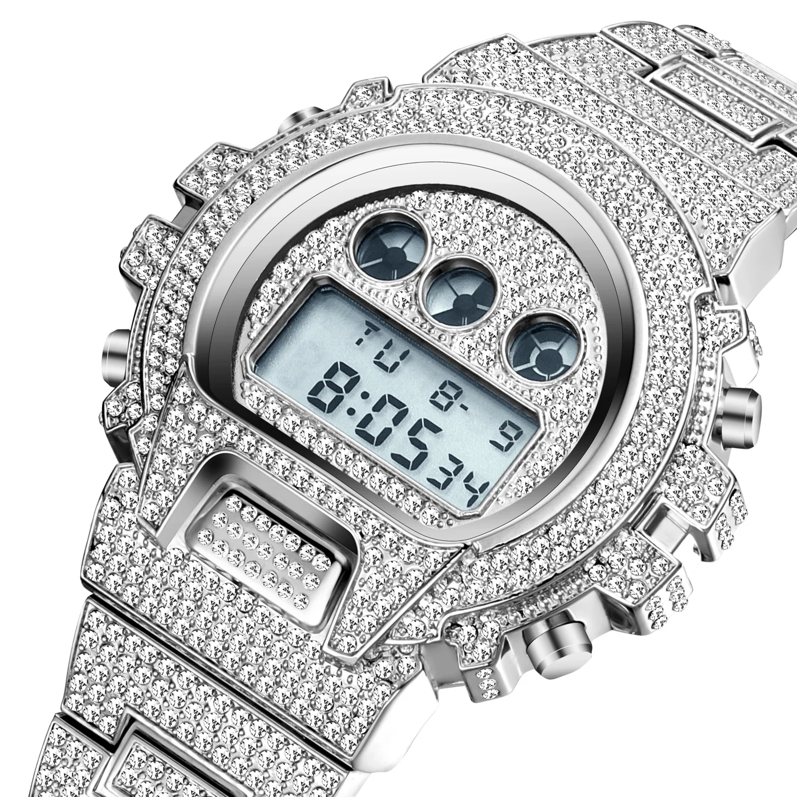 Iced Out Diamond Watch For Men Luxury LED Digital Mens Watches Waterproof Sports Wrist Watch Men Fashion Silver Steel Male Clock
Iced Out Diamond Watch For Men Luxury LED Digital Mens Watches Waterproof Sports Wrist Watch Men Fashion Silver Steel Male Clock