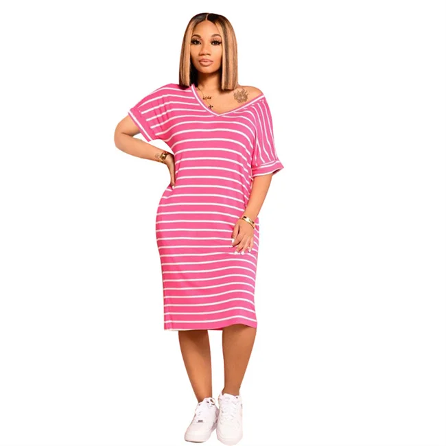 Elegant Casual Striped V Neck Short Sleeve Midi Dress 2021 Summer Women Loose T-Shirt Dresses, Customized color
Elegant Casual Striped V Neck Short Sleeve Midi Dress 2021 Summer Women Loose T-Shirt Dresses, Customized color