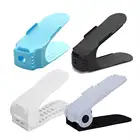 Wholesale most popular double layer adjustable plastic shoes slots organizer storage shelf shoe rack