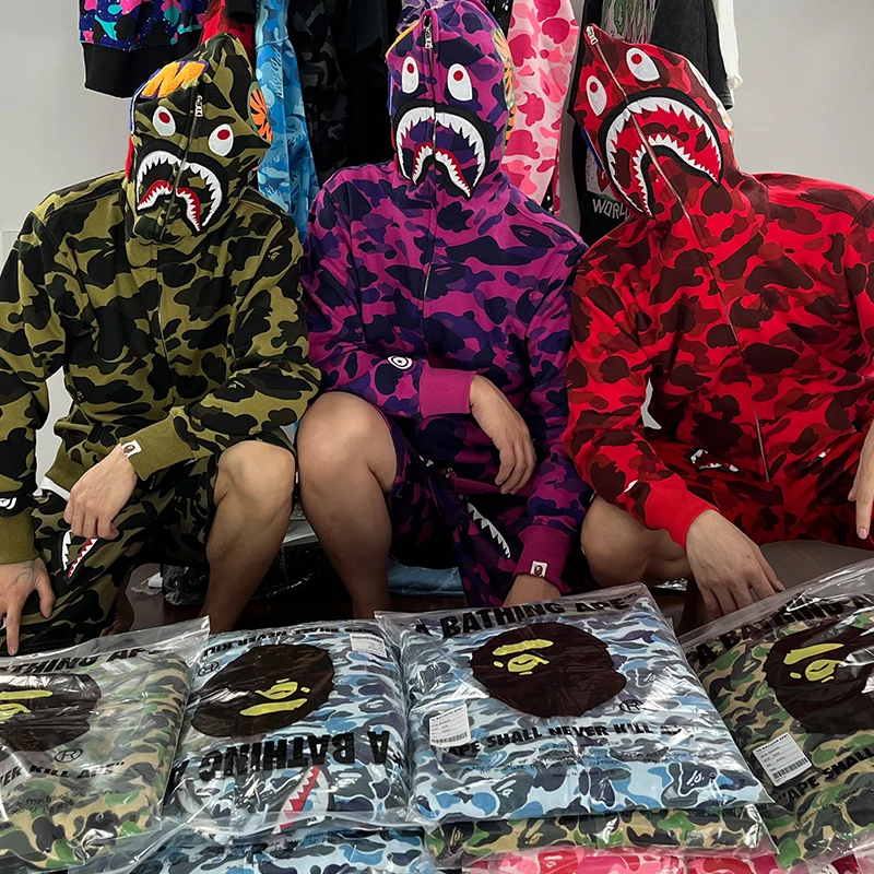 

2022 new style factory hot sale brand BAPE shark camouflage casual couple jacket hip hop high street men zipper cotton hoodie